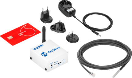 Kit HWgroup NB-2x1Wire Tset avec sonde de température, adaptateur et carte SIM