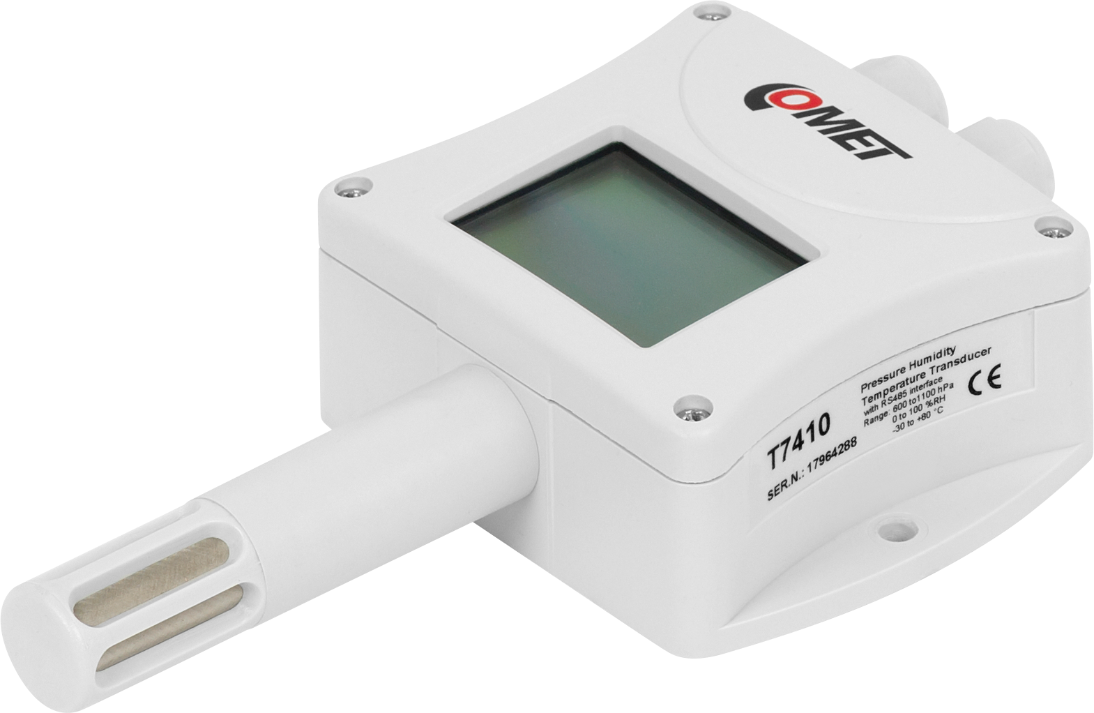 Capteur température, humidité et pression HWgroup PHTemp T7410 avec afficheur LCD, vue de Capteur température, humidité et pression HWgroup PHTemp T7410 avec afficheur LCD, vue de face