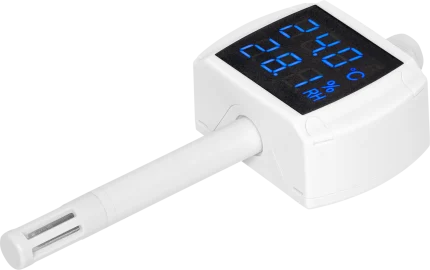 Capteur température et humidité Modbus HWgroup RTU-HTemp Display à écran LCD, vue trois quarts