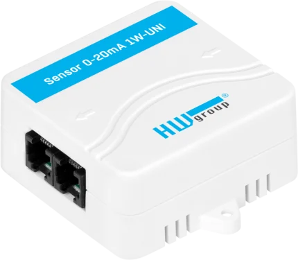 Convertisseur HWgroup Sensor 0-20mA 1W-UNI avec ses deux ports RJ11, vue de face