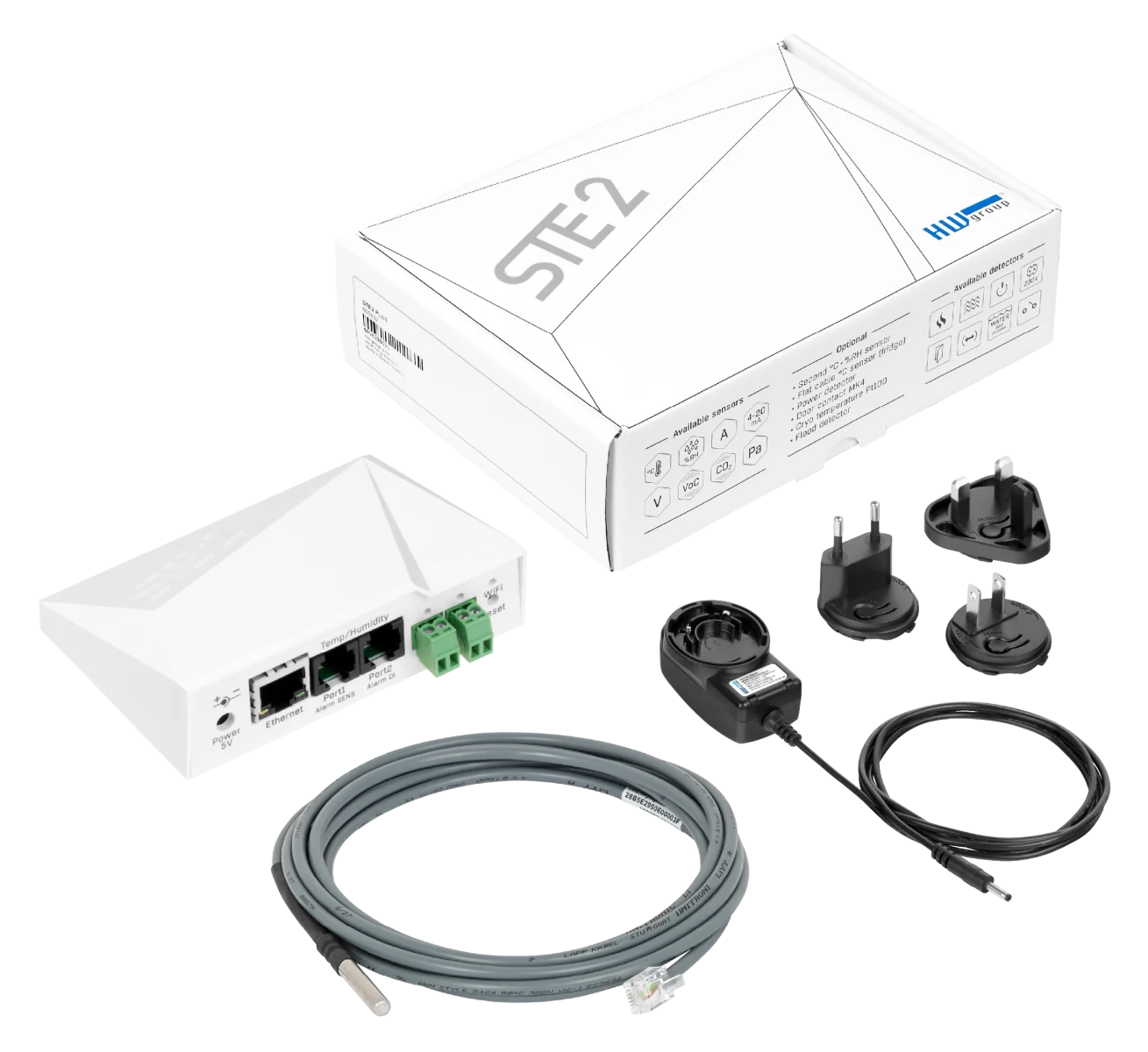 Pack HWgroup STE2 PLUS avec sonde de température 3 m et adaptateur secteur international