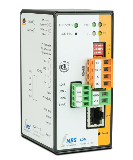 Passerelle LON vers BACnet MBS Double-X LON version RS-485, vue en perspective
