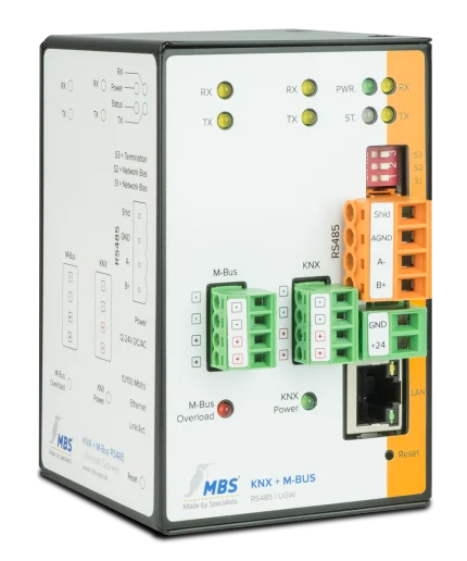 Passerelle KNX et M-Bus MBS Triple-X version RS-485, vue en perspective