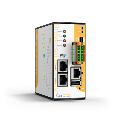 Passerelle PROFINET MBS XT Core + PROFINET pour rail DIN, vue en perspective