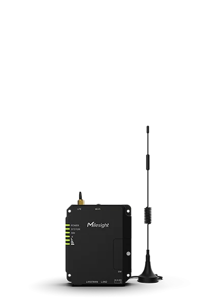 Routeur 4G industriel compact Milesight UR32L avec antenne cellulaire, vue de face