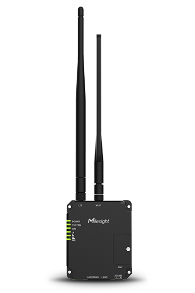 Routeur 4G Wi-Fi industriel Milesight UR32S avec antennes cellulaire et Wi-Fi, vue de face