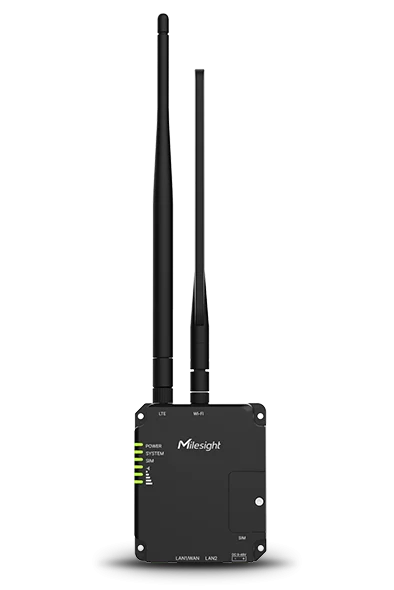 Routeur 4G Wi-Fi industriel Milesight UR32S avec antennes cellulaire et Wi-Fi, vue de face