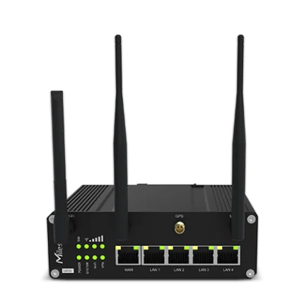 Routeur 4G industriel Milesight UR35 avec cinq ports Ethernet et antennes, vue de face