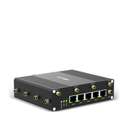 Routeur 5G industriel Milesight UR75 avec cinq ports Gigabit, vue de trois quarts