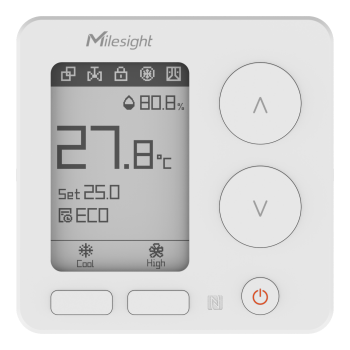 Thermostat LoRaWAN Milesight WT303 / WT304 pour ventilo-convecteur, écran e-ink, vue de face