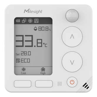 Thermostat LoRaWAN Milesight WT401 avec écran e-Ink et détecteur PIR, vue de face