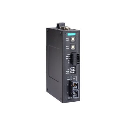 Convertisseur série vers fibre Moxa ICF-1150 pour rail DIN, connecteurs SC, vue produit