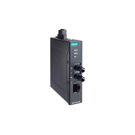 Moxa IMC-P21A-G2-M-ST avec port PoE+ et connecteurs fibre ST