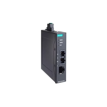 Convertisseur fibre PoE+ Moxa IMC-P21A-G2-M-SC pour rail DIN, vue produit Convertisseur fibre PoE+ Moxa IMC-P21A-G2-M-SC pour rail DIN, vue produit