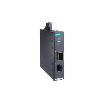 Convertisseur fibre Gigabit PoE+ Moxa IMC-P21GA-G2 avec slot SFP, vue produit