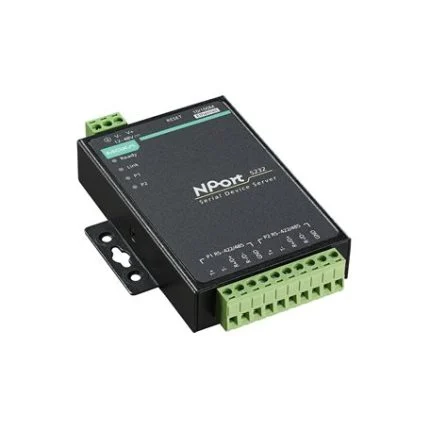 Serveur série deux ports RS-422/485 Moxa NPort 5232 avec borniers, vue produit