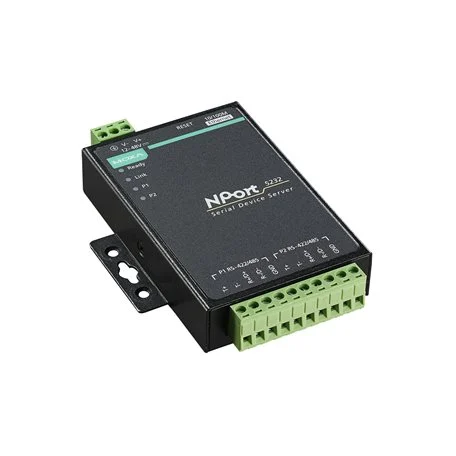 Serveur série deux ports RS-422/485 Moxa NPort 5232 avec borniers, vue produit Serveur série deux ports RS-422/485 Moxa NPort 5232 avec borniers, vue produit