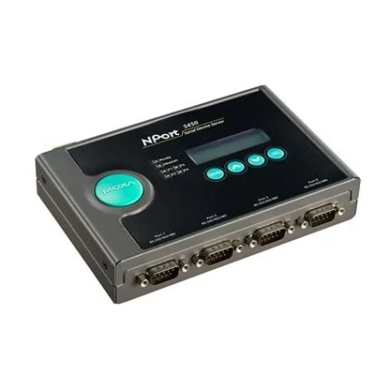 Serveur série quatre ports Moxa NPort 5450 avec écran LCD, vue produit