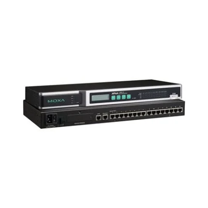 Serveur de terminaux sécurisé seize ports Moxa NPort 6650-16 en rack, vue produit