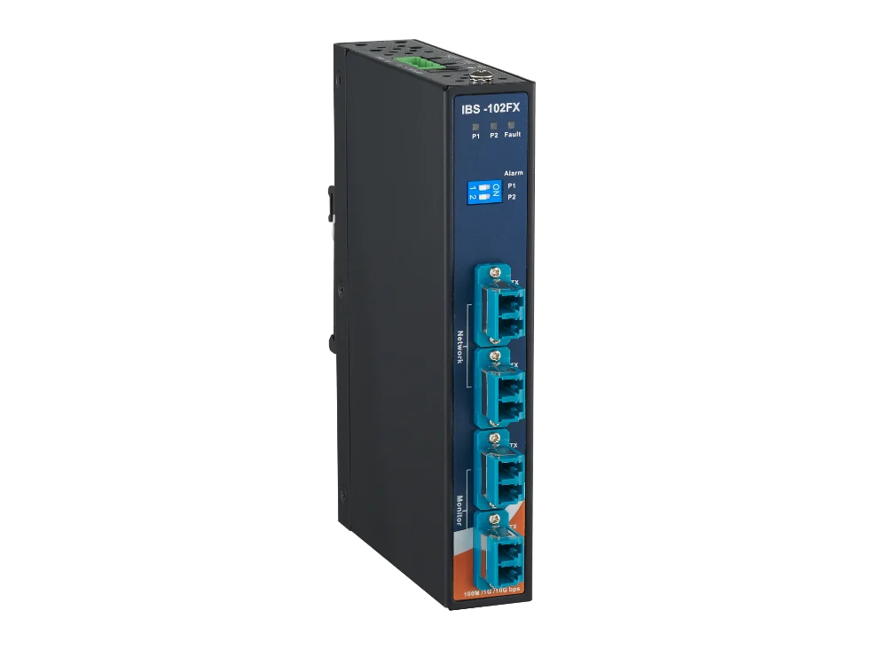 Bypass fibre monomode ORing IBS-102FX-SS-LC pour anneau optique industriel, vue de face