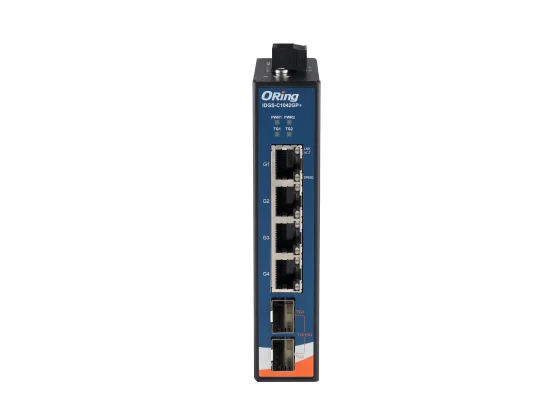 ORing IDGS-C1042GP+ en boîtier métal rail DIN, vue de trois quarts
