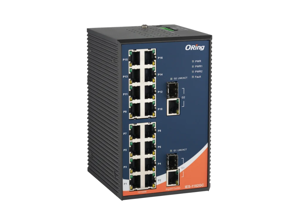Switch industriel ORing IES-1162GC avec 16 ports RJ45 et 2 ports combo Gigabit