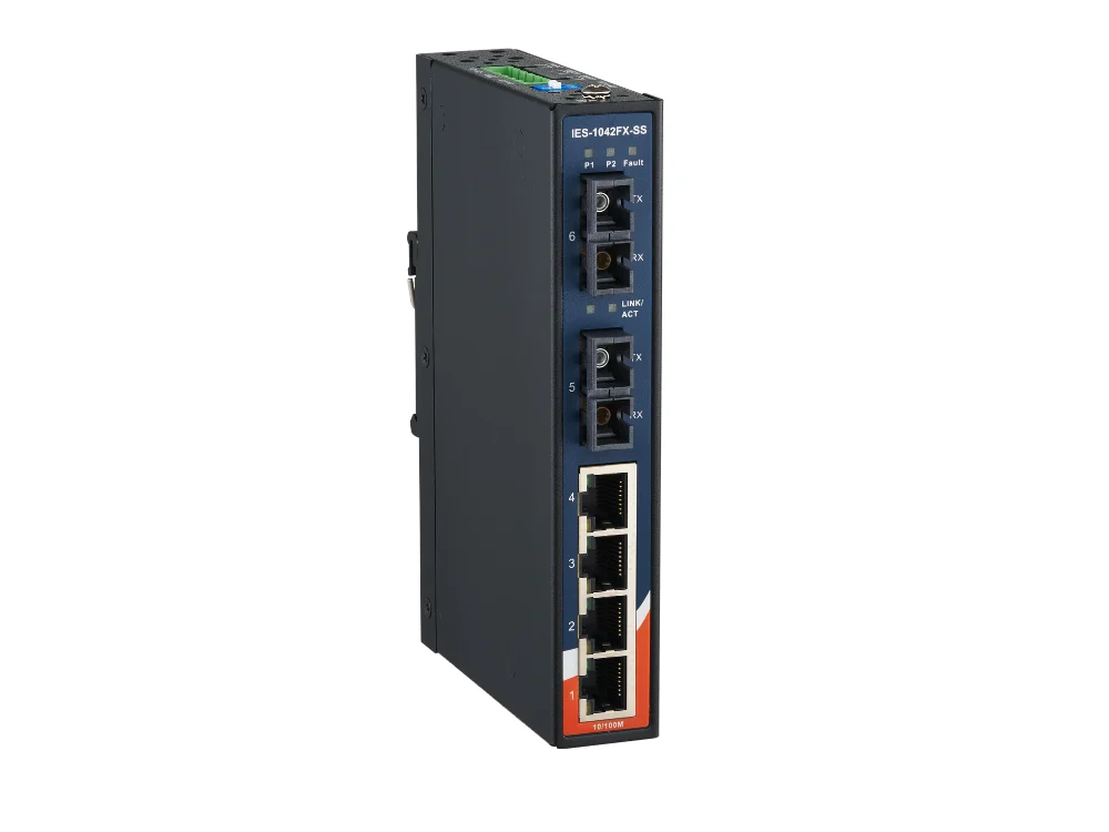 Switch industriel ORing IES-1042FX-SS-SC à 2 fibres monomode SC pour liaisons 30 km