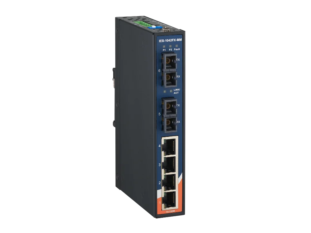 Switch fibre slim ORing IES-1042FX-MM-SC avec 2 ports SC multimode et 4 ports RJ45