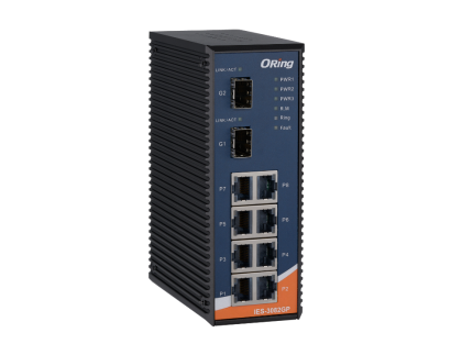 ORing IES-3082GP avec huit ports Fast Ethernet et deux emplacements SFP Gigabit