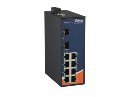 Switch industriel manageable ORing IES-3082GP-LA avec deux emplacements SFP, vue de face
