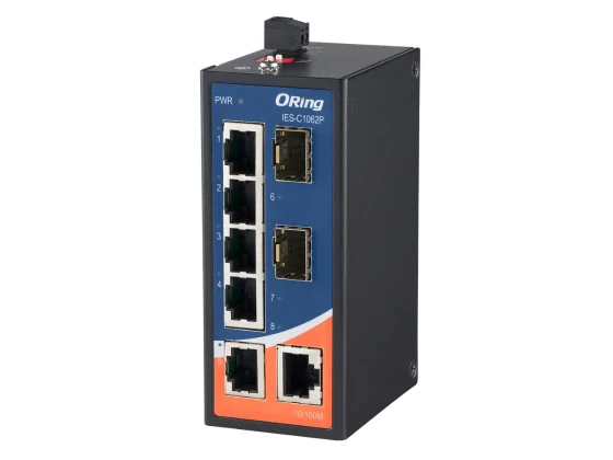 Switch non manageable ORing IES-C1062P avec 6 ports RJ45 et 2 cages SFP