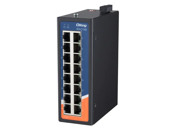 Switch rail DIN ORing IES-C1160 à 16 ports Fast Ethernet pour armoire électrique