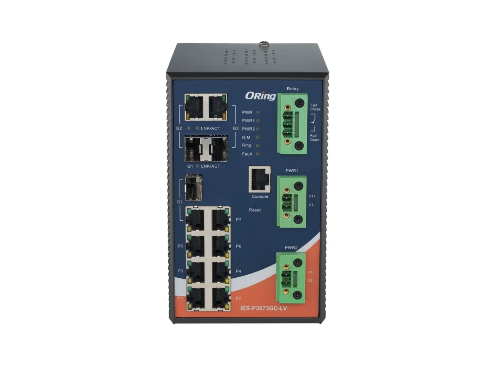 Switch manageable pour poste électrique ORing IES-P3073GC, vue latérale du boîtier aluminium