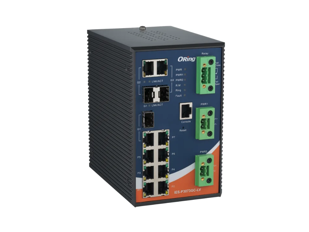 Switch IEC 61850-3 ORing IES-P3073GC-LV avec 7 ports RJ45 et 3 ports combo Switch IEC 61850-3 ORing IES-P3073GC-LV avec 7 ports RJ45 et 3 ports combo