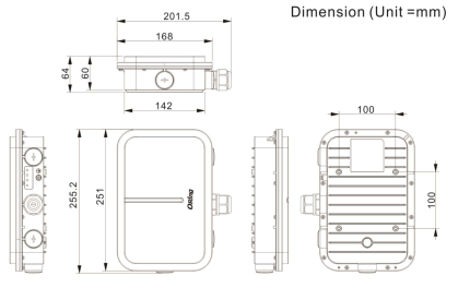 Plan coté du point d'accès Wi-Fi 6 ORing IGAP-W99110GP+ avec dimensions du boîtier
