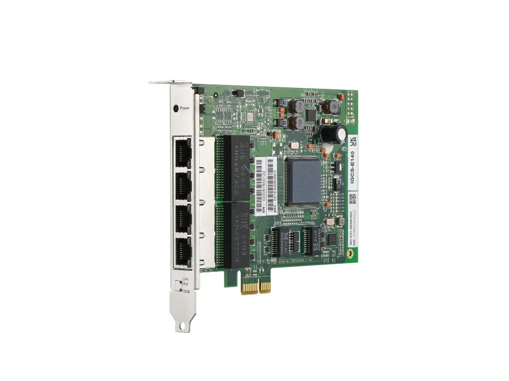 Carte switch PCIe Gigabit ORing IGCS-E140 avec 4 ports RJ45, vue de trois quarts