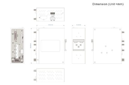Plan coté de la passerelle cellulaire ORing IGMG-8224D-D5G, dimensions en millimètres