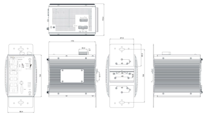 Plan coté de la passerelle M2M ORing IGMG-P83244GC+-D4G avec dimensions du boîtier