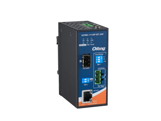 Boîtier métallique IP30 du convertisseur PoE 90 W ORing, autre angle de vue