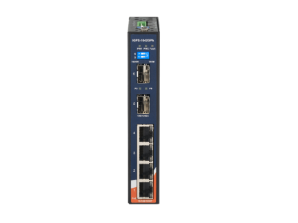 Face avant du switch ORing IGPS-1042GPA avec quatre ports RJ45 PoE