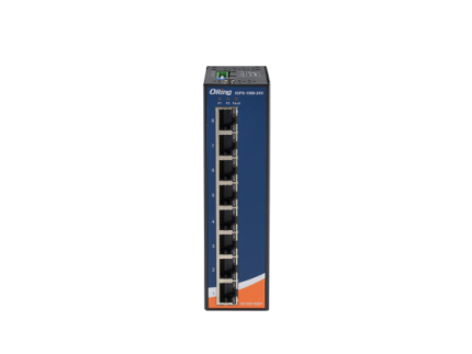 Switch ORing IGPS-1080-24V vu de face, huit ports RJ45 PoE et voyants