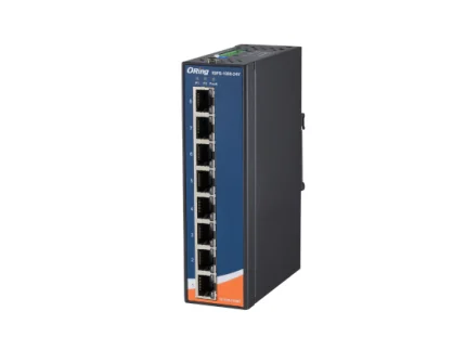 Switch PoE Gigabit industriel ORing IGPS-1080-24V à 8 ports RJ45, vue de trois quarts