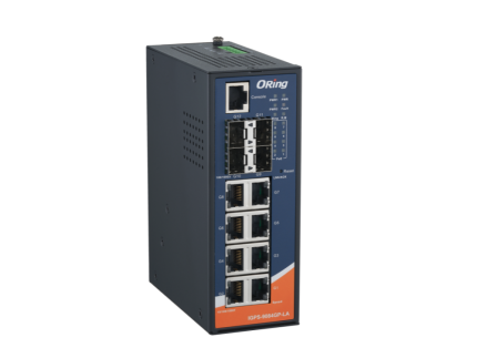 Switch PoE ORing IGPS-9084GP-LA au format slim pour rail DIN, vue de face