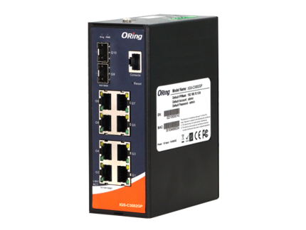 Switch Gigabit industriel manageable ORing IGS-C3082GP avec deux SFP 2,5G, vue de face