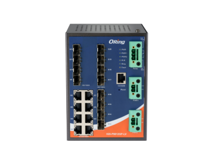 Switch fibre pour poste électrique ORing IGS-P9812GP, vue latérale du boîtier rail DIN
