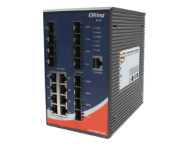 Switch industriel niveau 3 ORing IGS-R9812GP à 12 ports SFP, vue de trois quarts