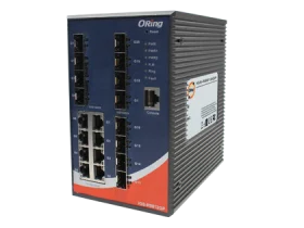 Switch industriel niveau 3 ORing IGS-R9812GP à 12 ports SFP, vue de trois quarts