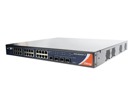 Switch PoE rack 19 pouces ORing RGPS-R9244GP+ avec 24 ports RJ45 et 4 SFP+