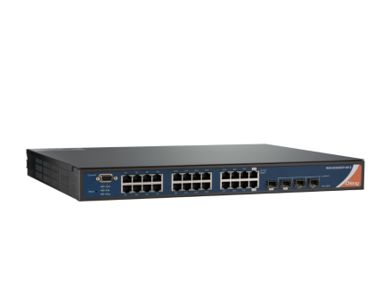 Façade du switch manageable ORing RGS-92222GCP-NP-E avec ports RJ45 et cages SFP