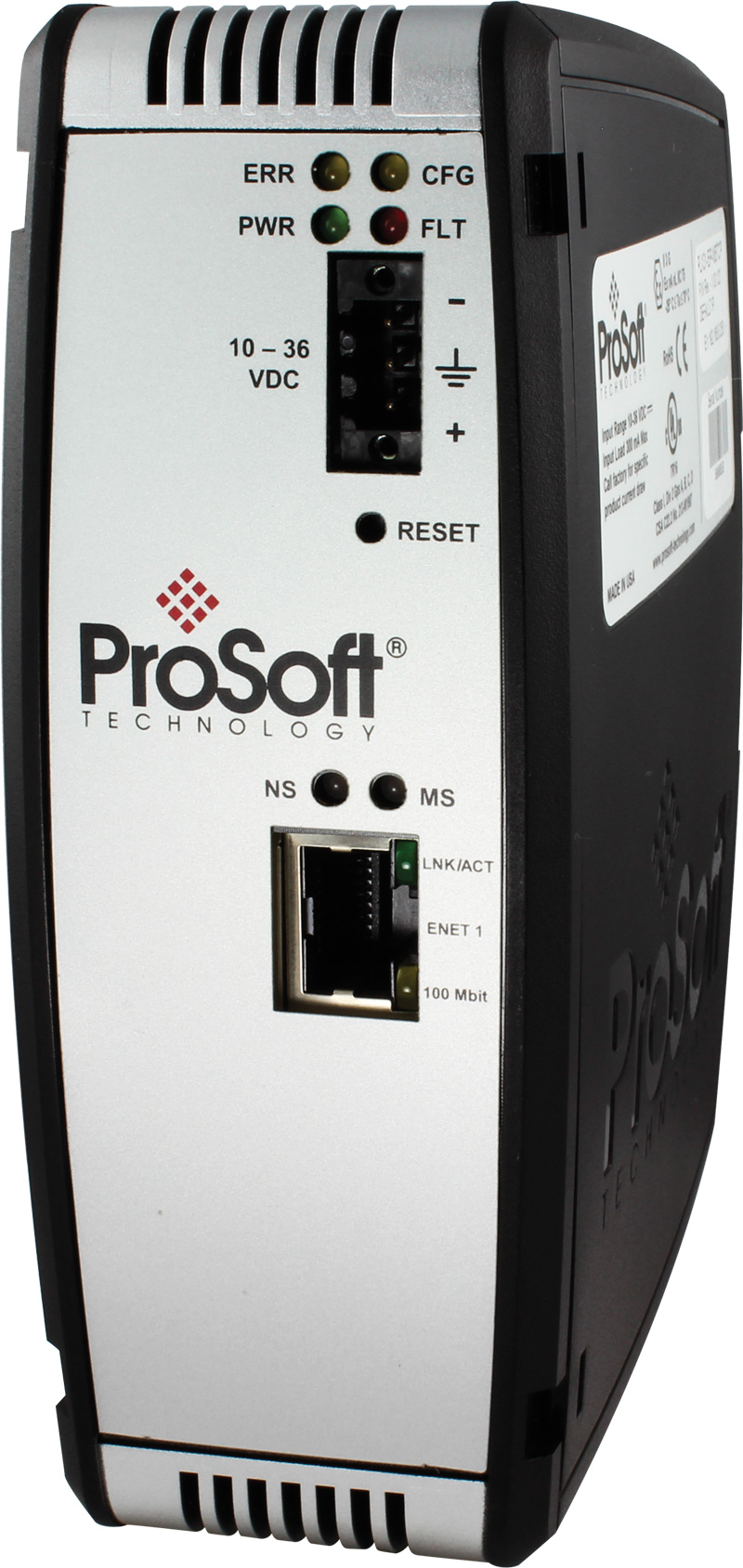 Passerelle Modbus TCP vers PROFINET Prosoft PLX31-MBTCP-PND pour rail DIN, vue de face Passerelle Modbus TCP vers PROFINET Prosoft PLX31-MBTCP-PND pour rail DIN, vue de face